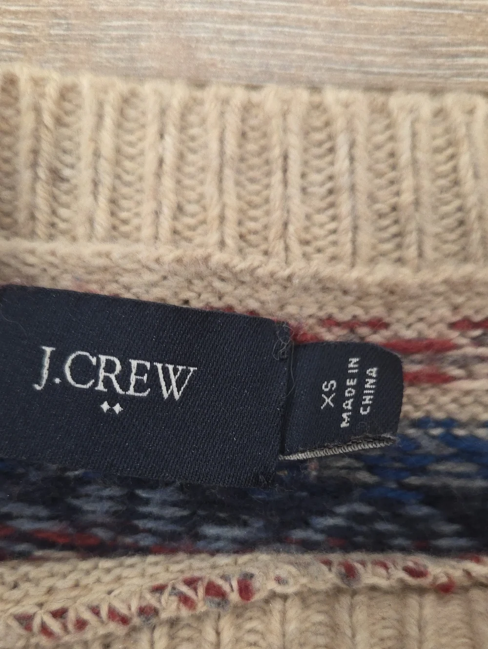J. Crew Cream Crewneck Sweater with Blue Fair Isle Pattern